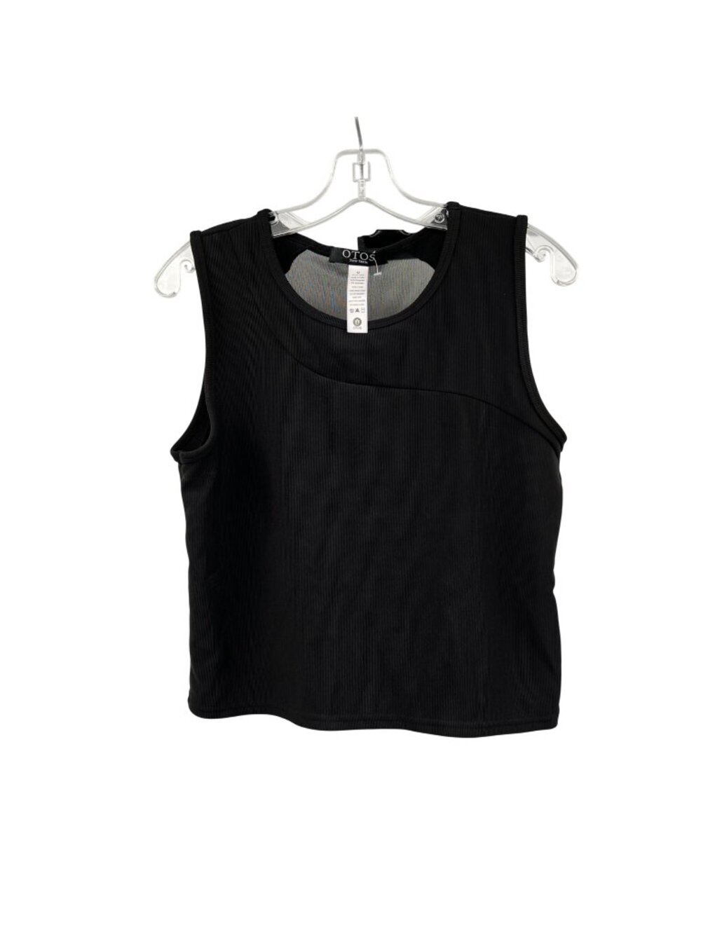 OTOS Womens Ribbed Tank Top Cropped Black Mesh Back Size Medium